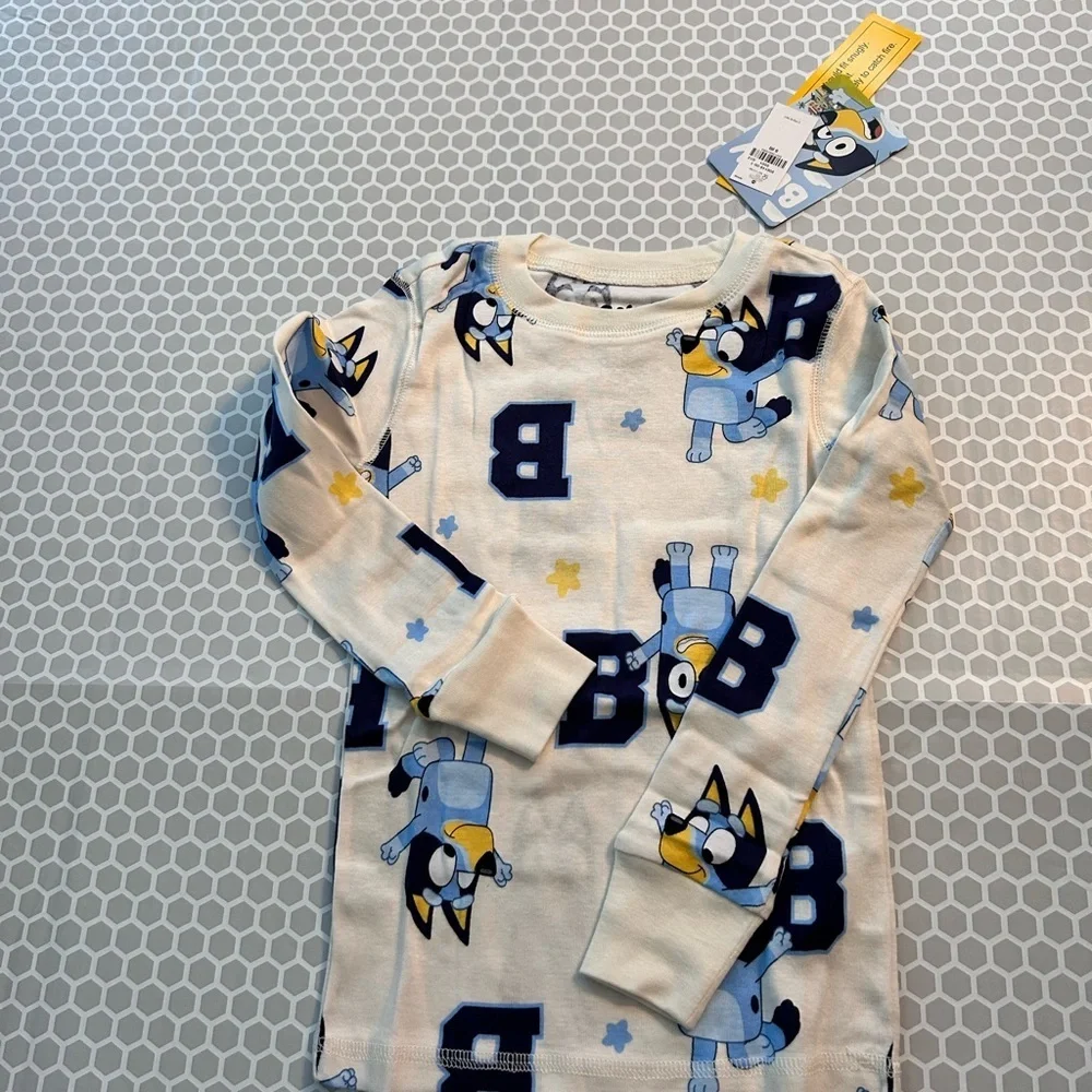 NWT Old Navy Bluey Kids Pajama Set - White, Blue & Yellow Bluey Print. Size SP 6